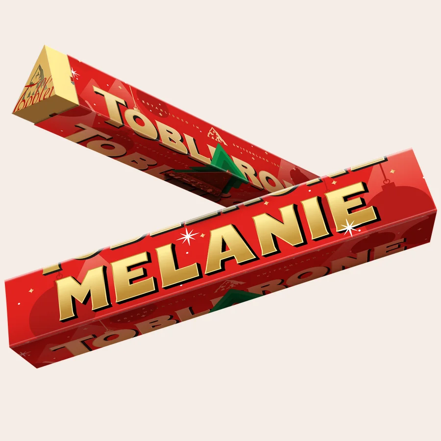 toblerone kerstreep gepersonaliseerd met naam.